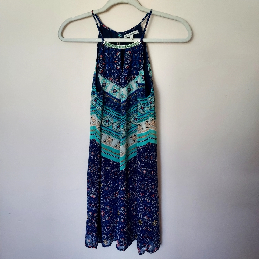Charlotte Russe boho mixed print dress beaded statement Collar XS Festival Boho
